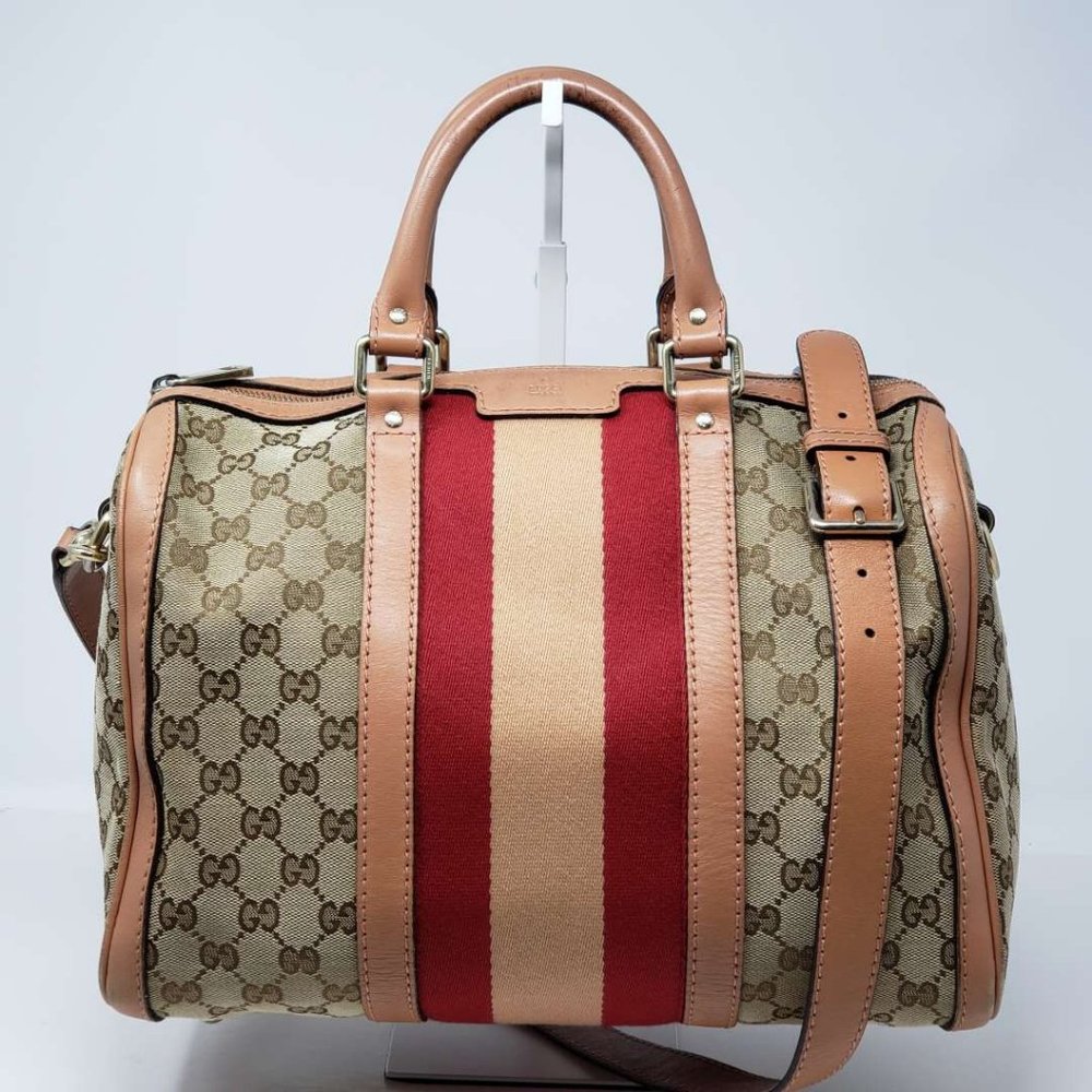 100% Auth Gucci Canvas Vintage Boston Satchel Bag - Picture 2 of 16